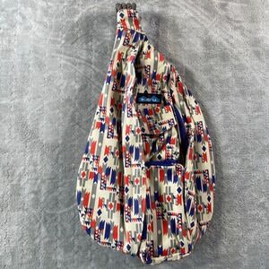 KAVU Rope Sling‎ Bag Backpack Red Blue Geometric Pattern Shoulder Crossbody